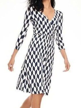 Boden Elana Fixed Wrap Dress 2R Navy White